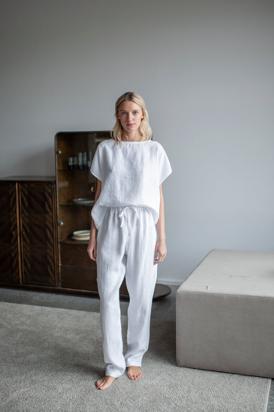 Natural light linen pajama set