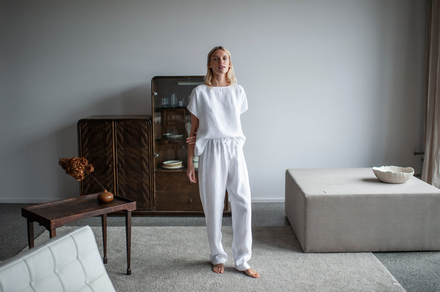 Natural light linen pajama set