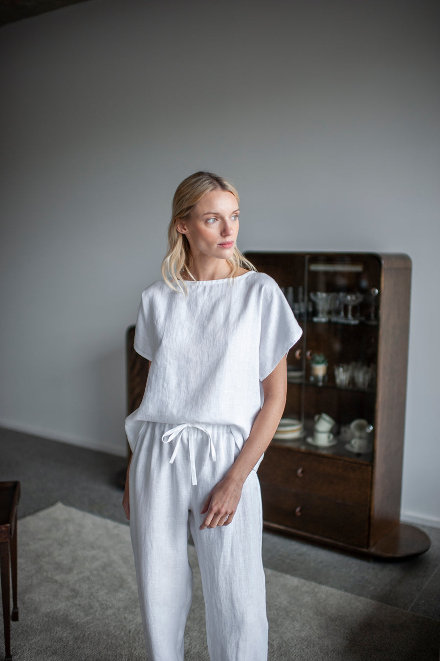 Natural light linen pajama set