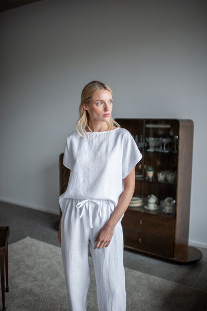 White linen pajama set