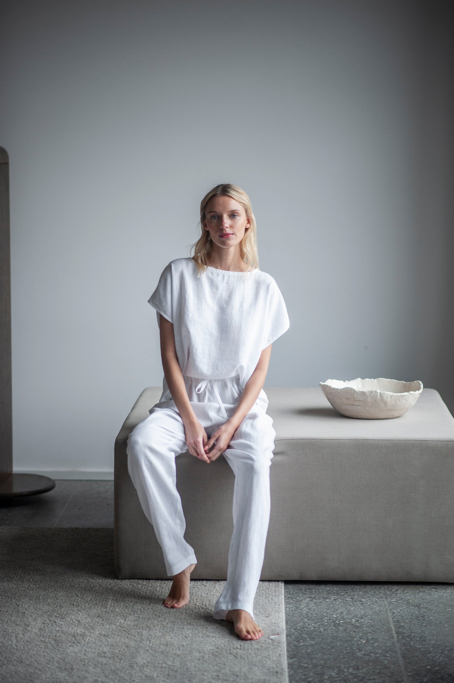White linen pajama set
