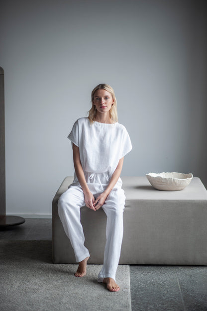 White linen pajama set