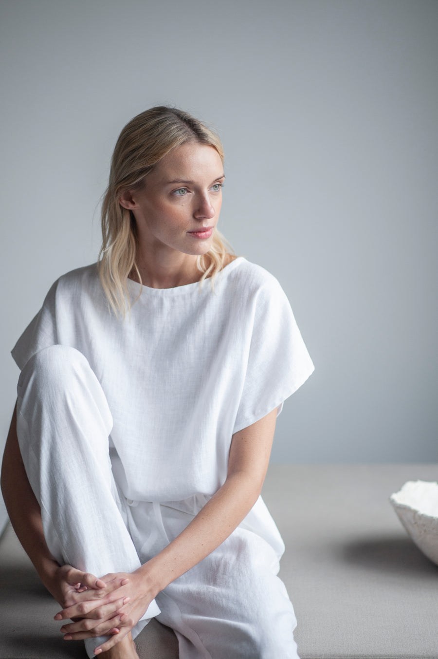 Natural light linen pajama set