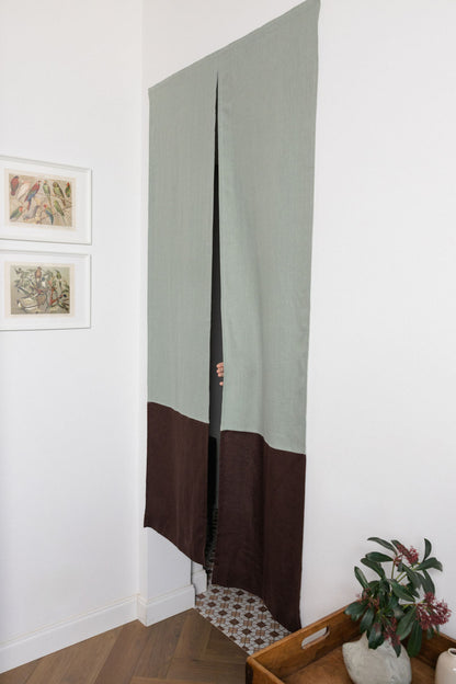 color block linen noren curtain