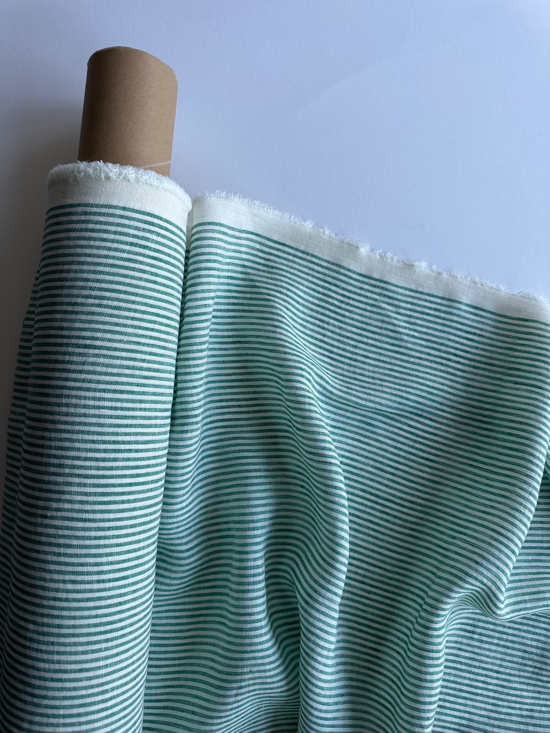 Kelly green stripes linen fabric