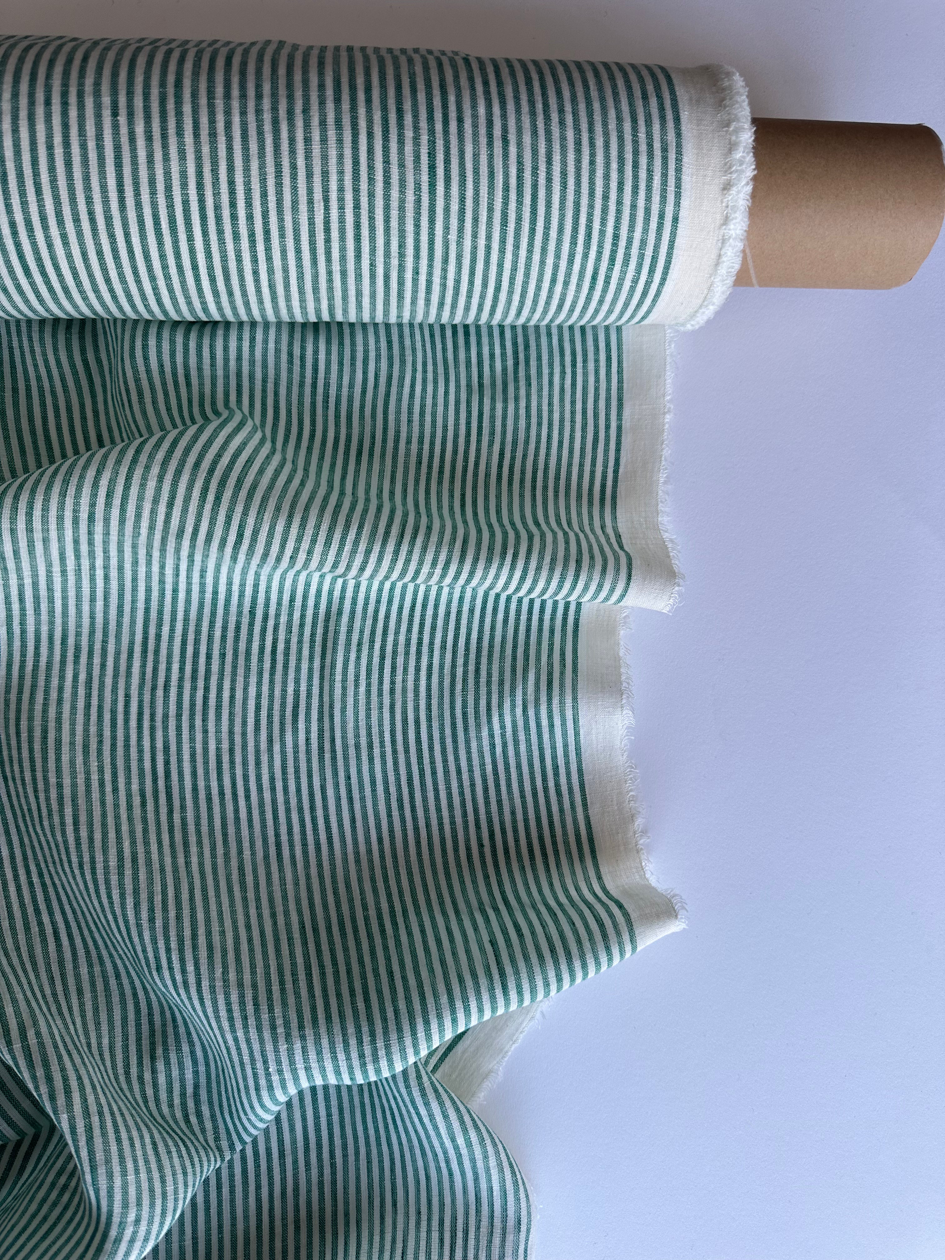 Kelly green stripes linen fabric