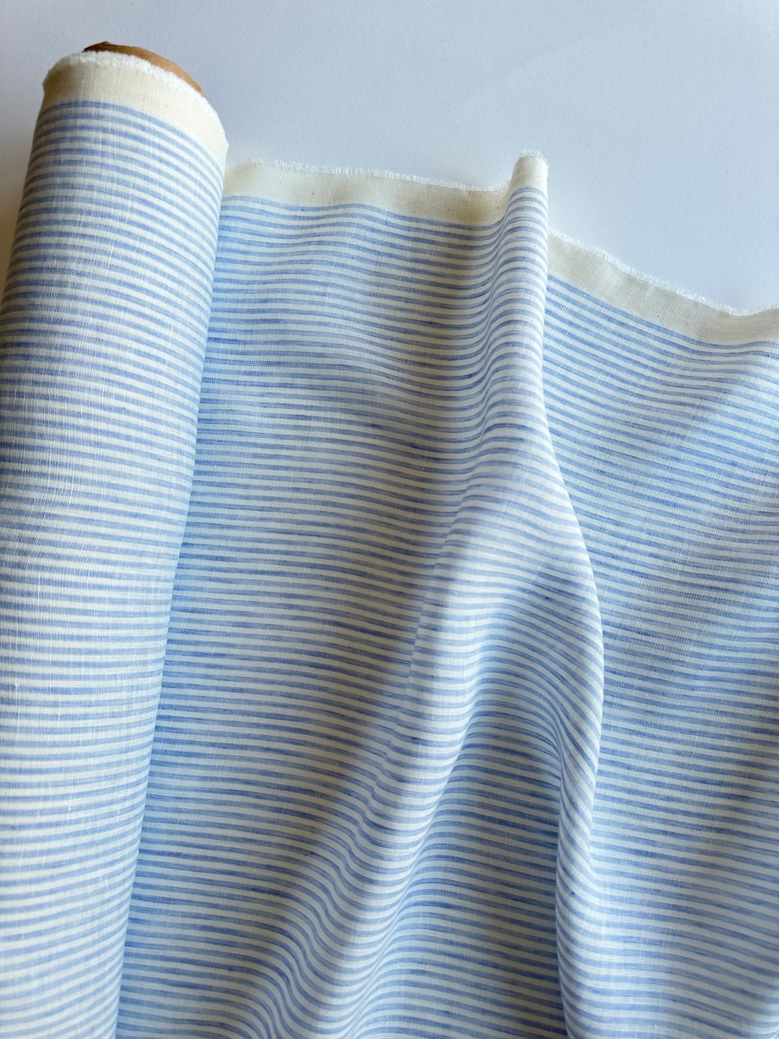 blue and white striped linen fabric