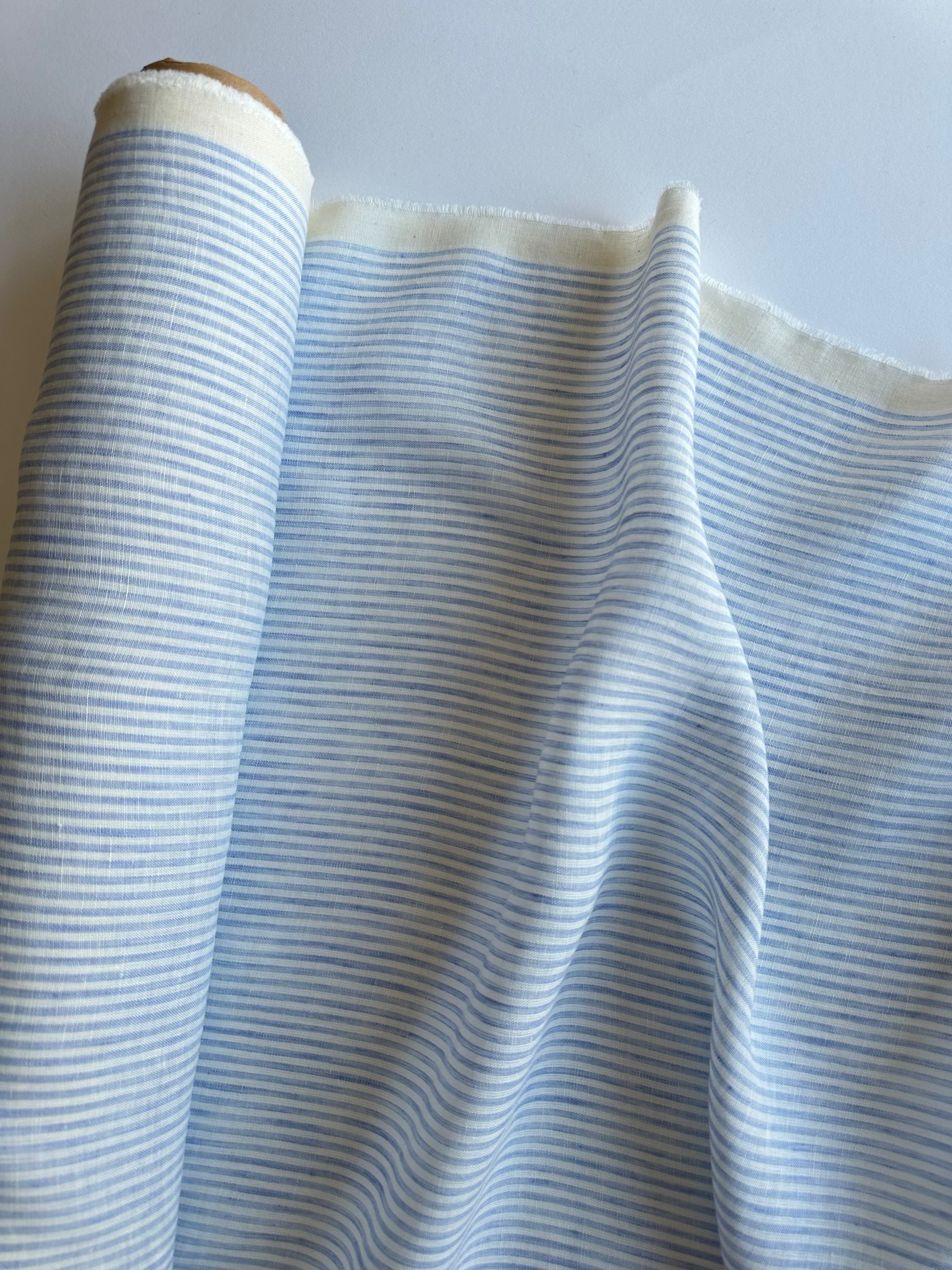 blue and white striped linen fabric