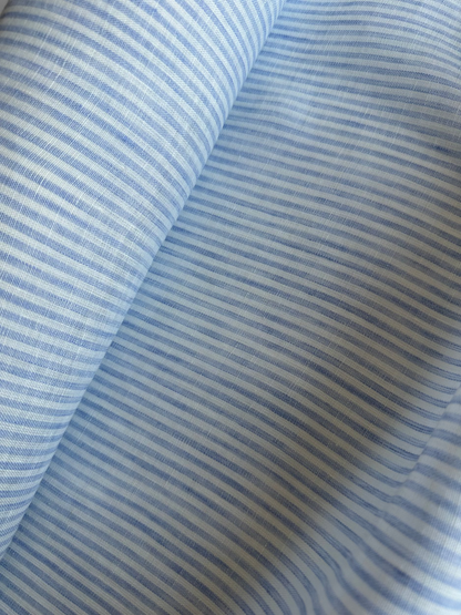 blue and white striped linen fabric