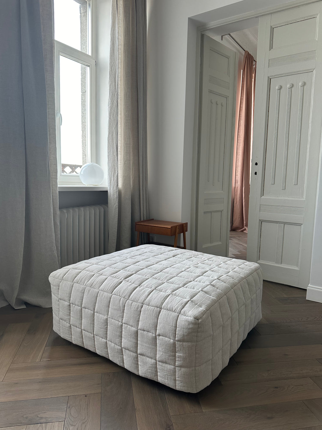 Linen Quilted Ottoman Slipcover