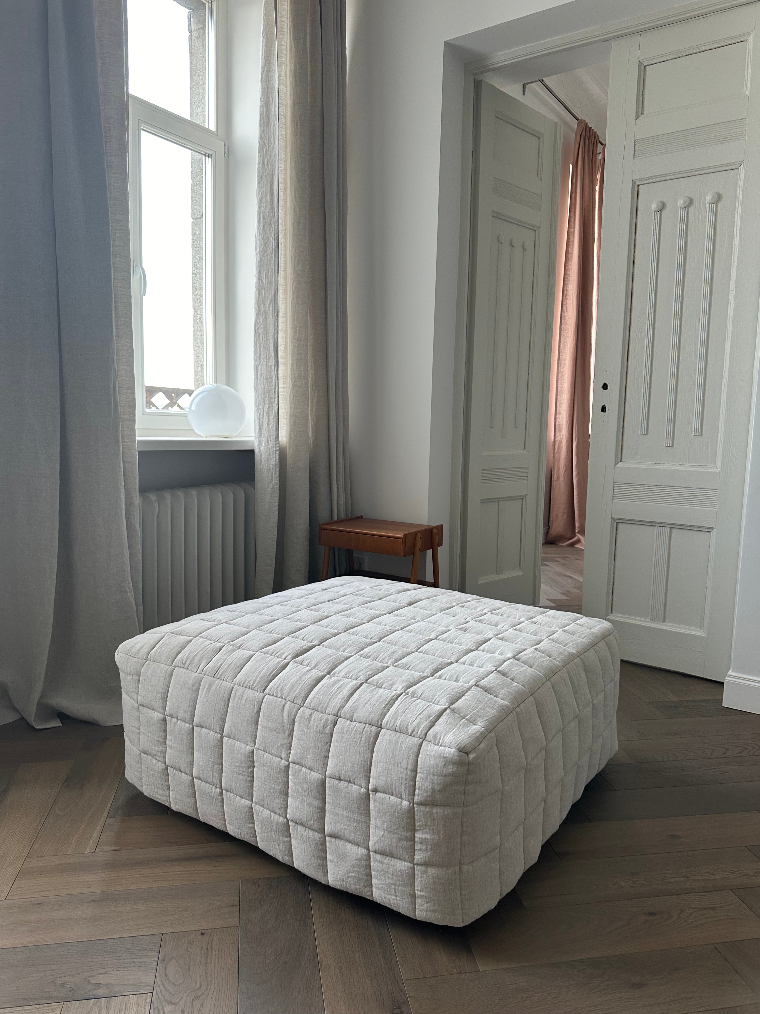 Linen Quilted Ottoman Slipcover