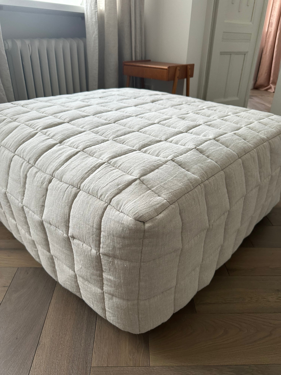 Linen Quilted Ottoman Slipcover