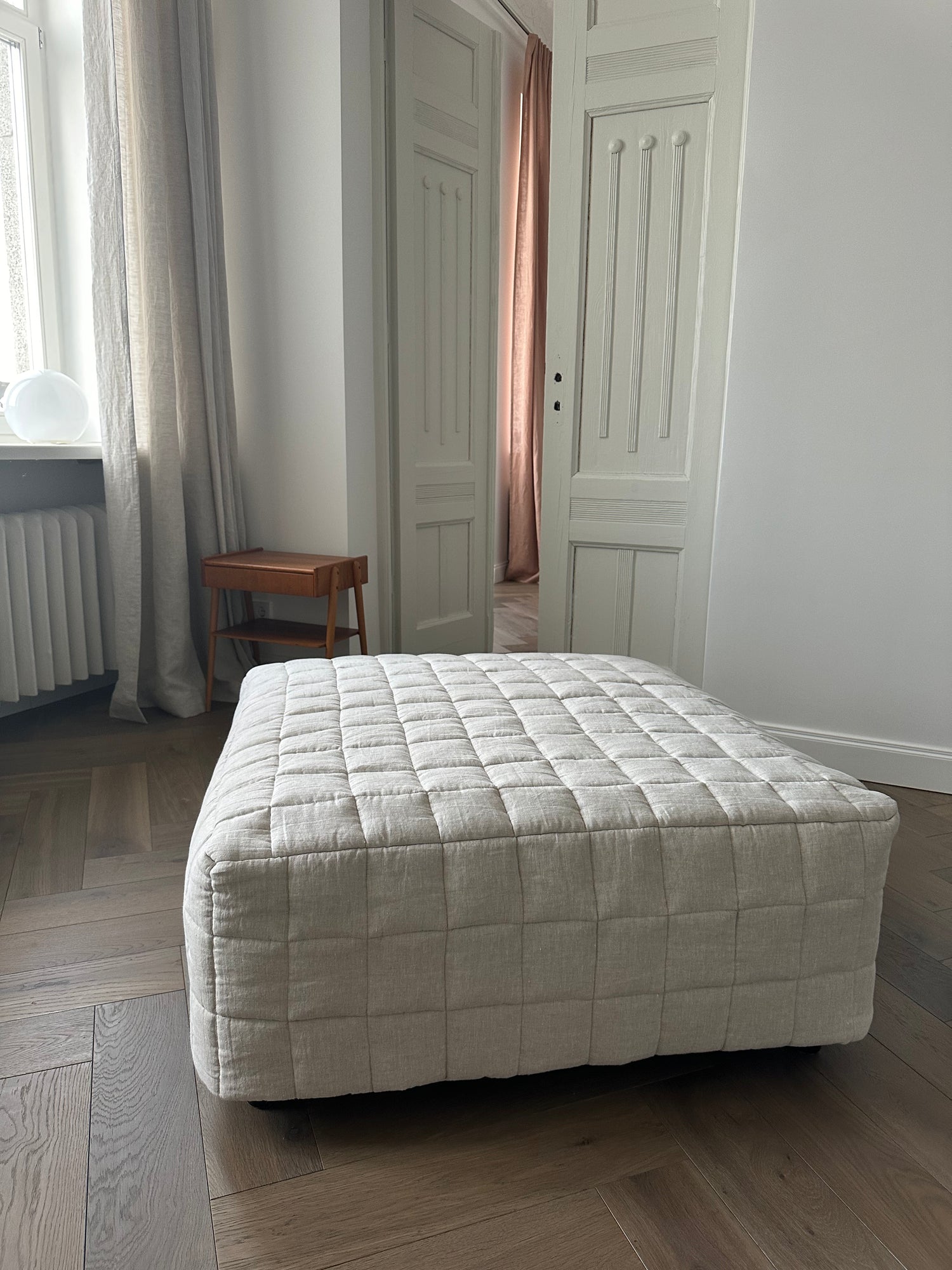 Linen Quilted Ottoman Slipcover