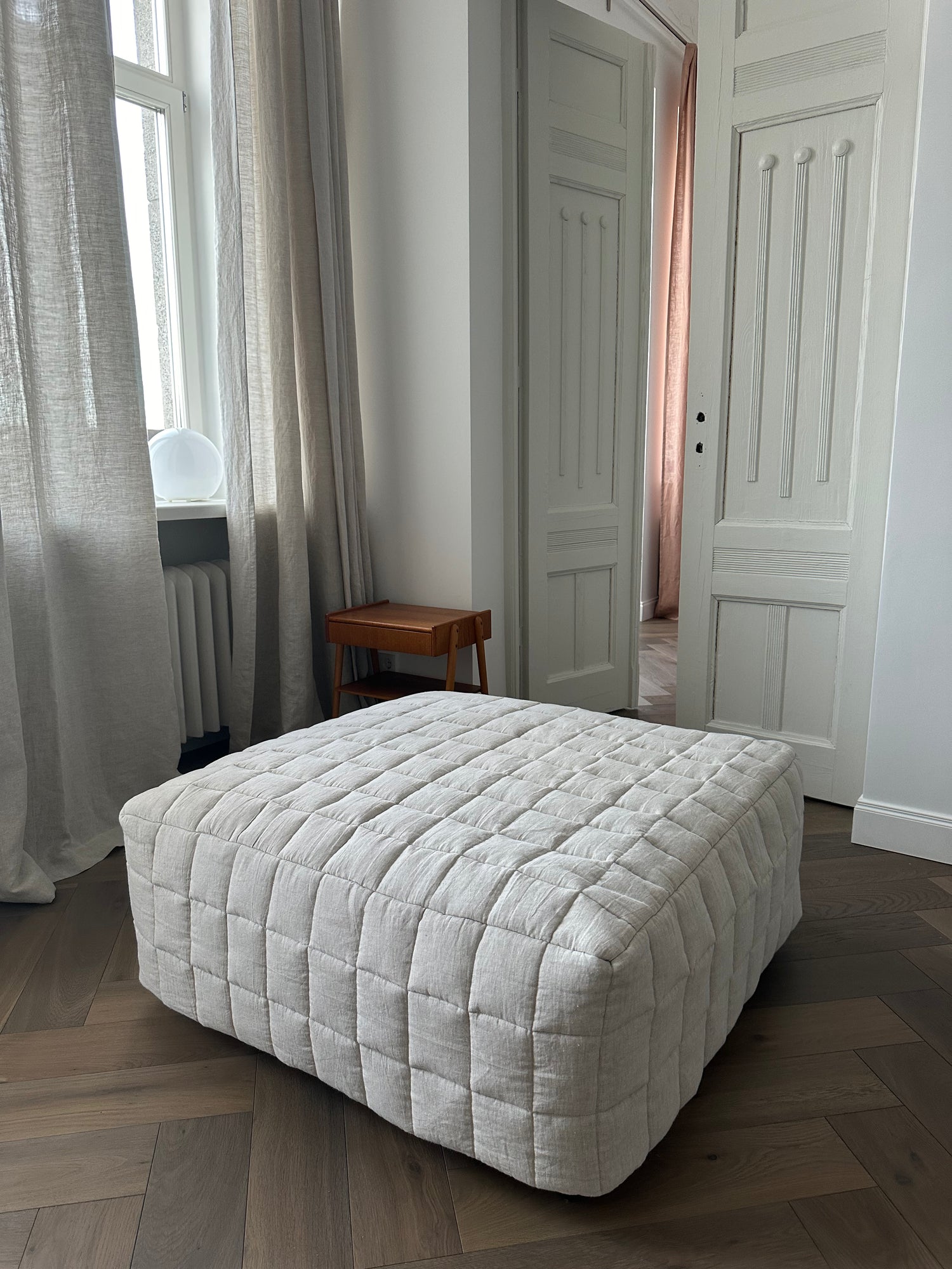 Linen Quilted Ottoman Slipcover