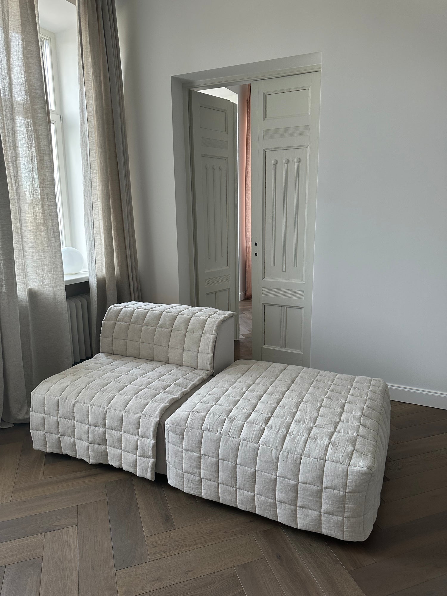 Linen Quilted Ottoman Slipcover