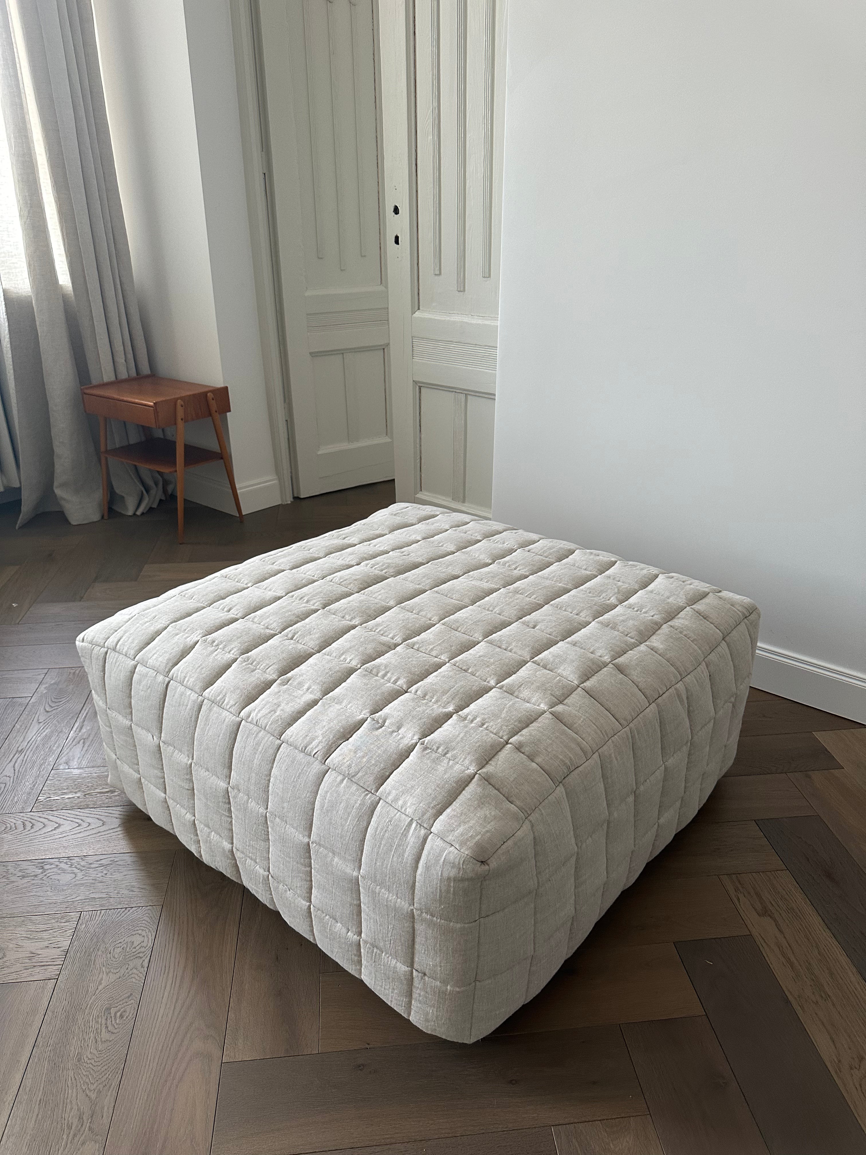 Linen Quilted Ottoman Slipcover
