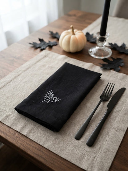 black halloween linen napkins