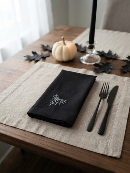black halloween linen napkins