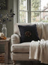 black linen halloween pillow with pumpkin