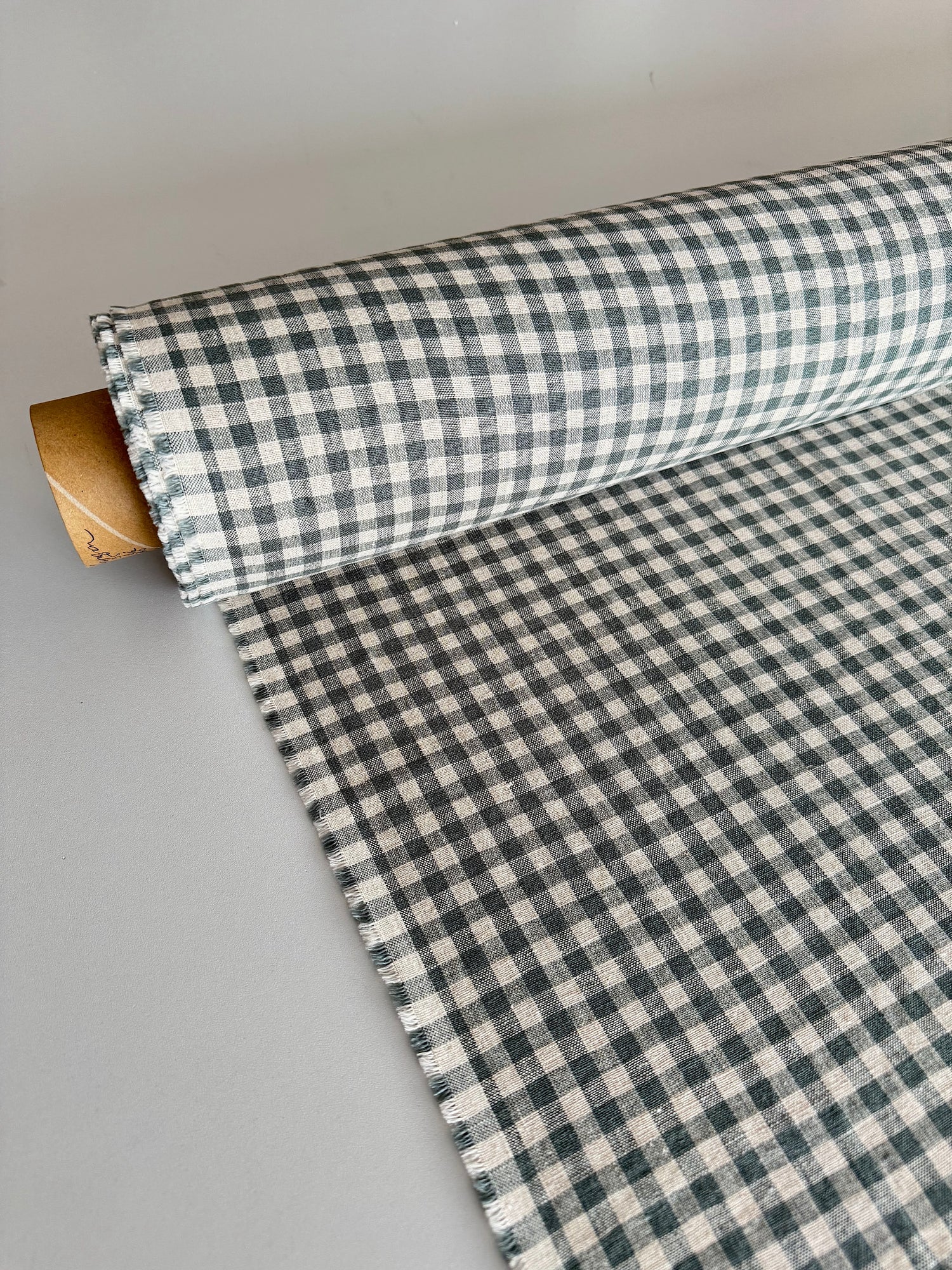 gray green gingham linen fabric