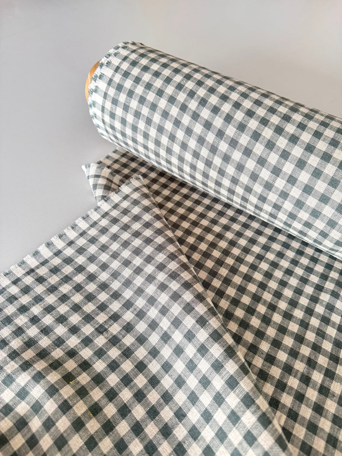 gray green gingham linen fabric