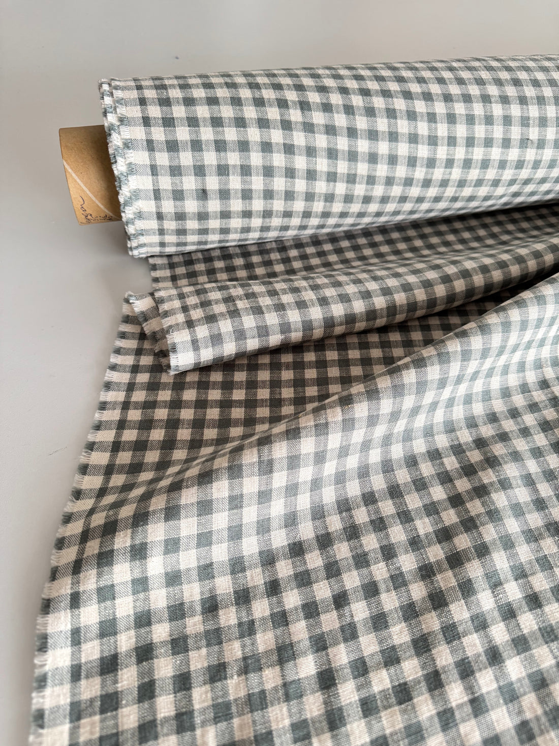 gray green gingham linen fabric