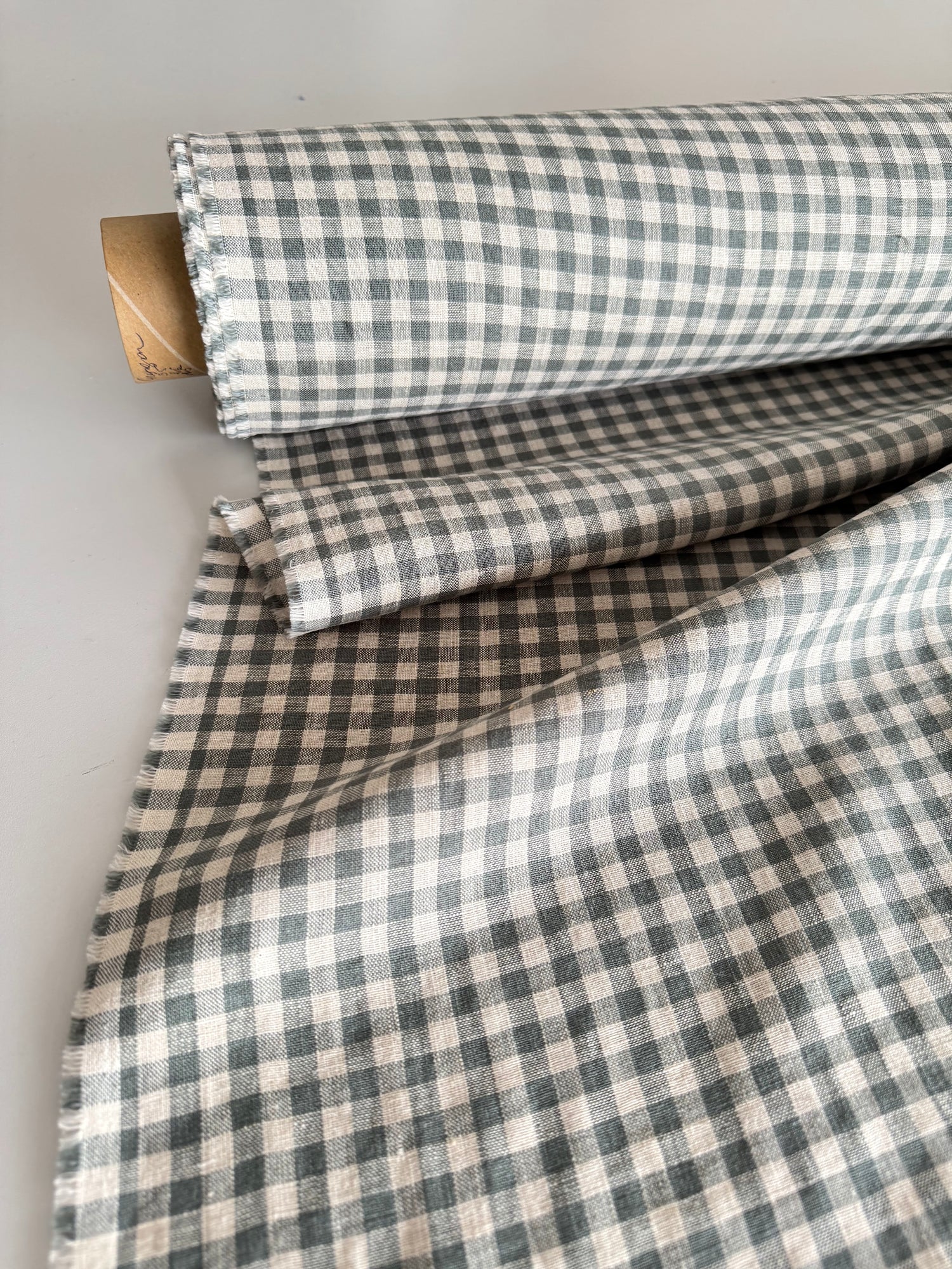gray green gingham linen fabric