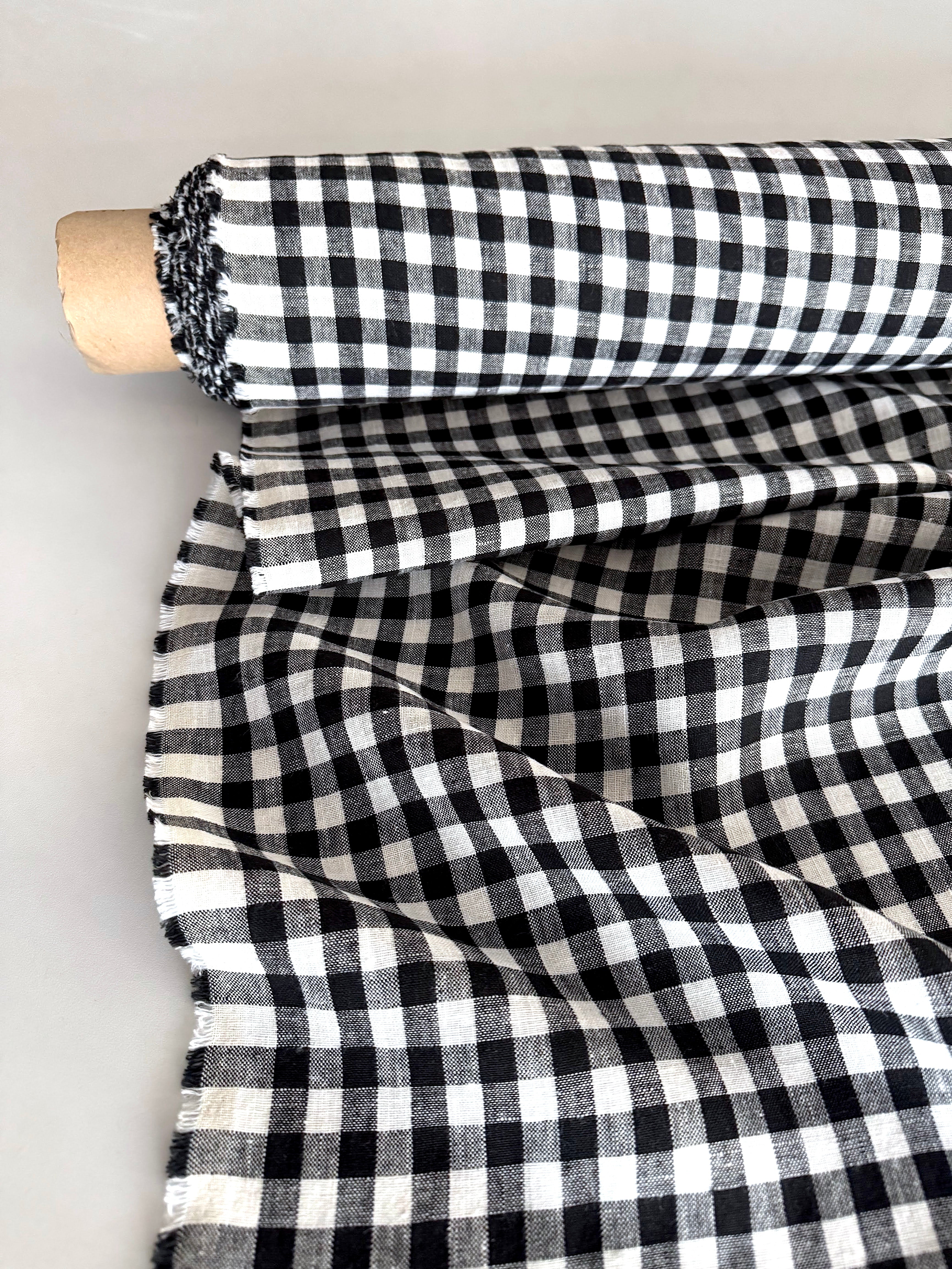 black gingham linen fabric