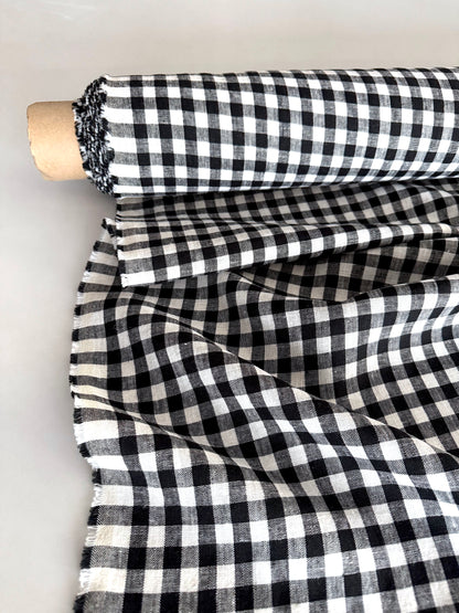 black gingham linen fabric