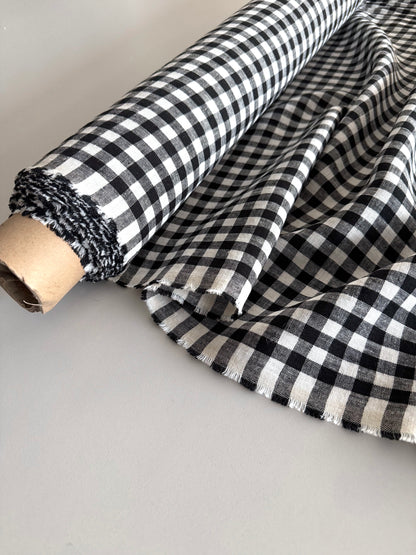 black gingham linen fabric
