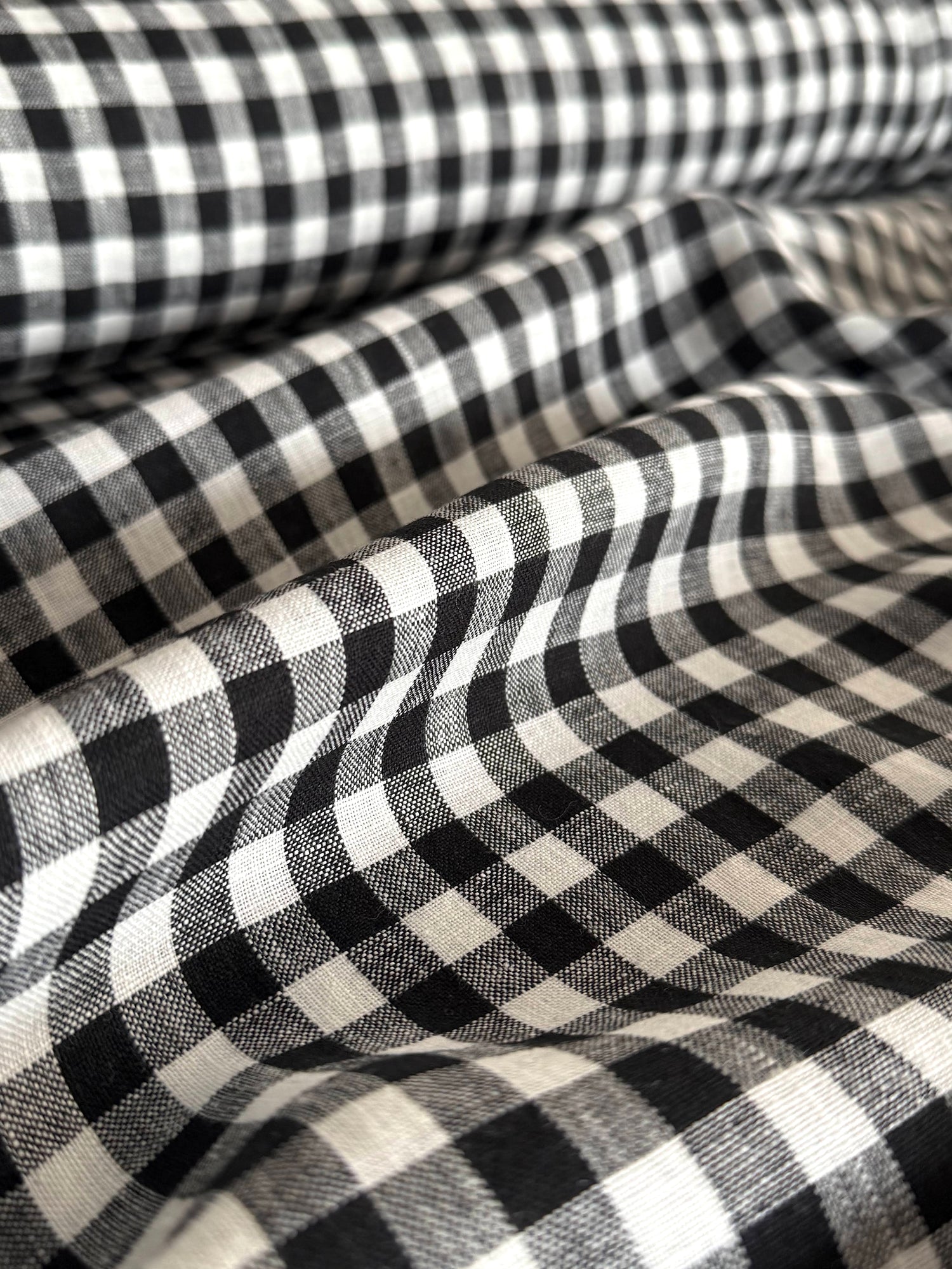 black gingham linen fabric