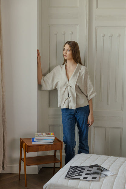 linen beige jacket with ties