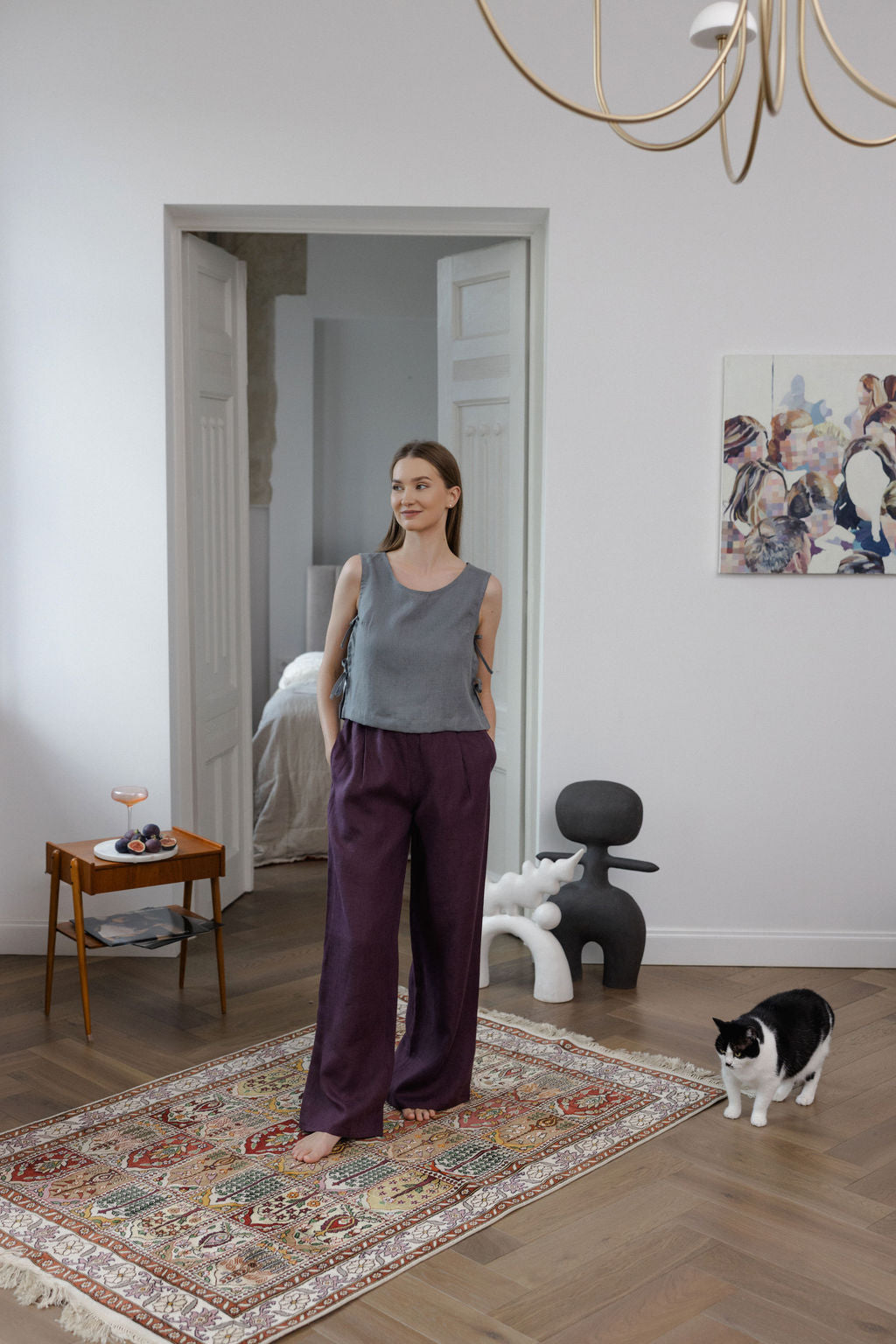 Plum Wide-Leg Linen Pants