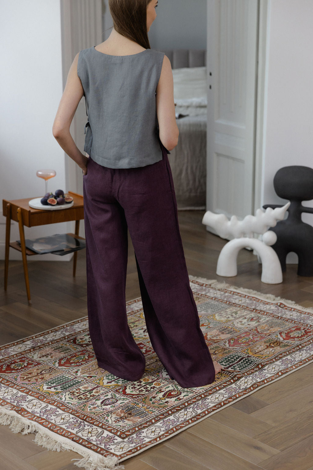 Plum Wide-Leg Linen Pants