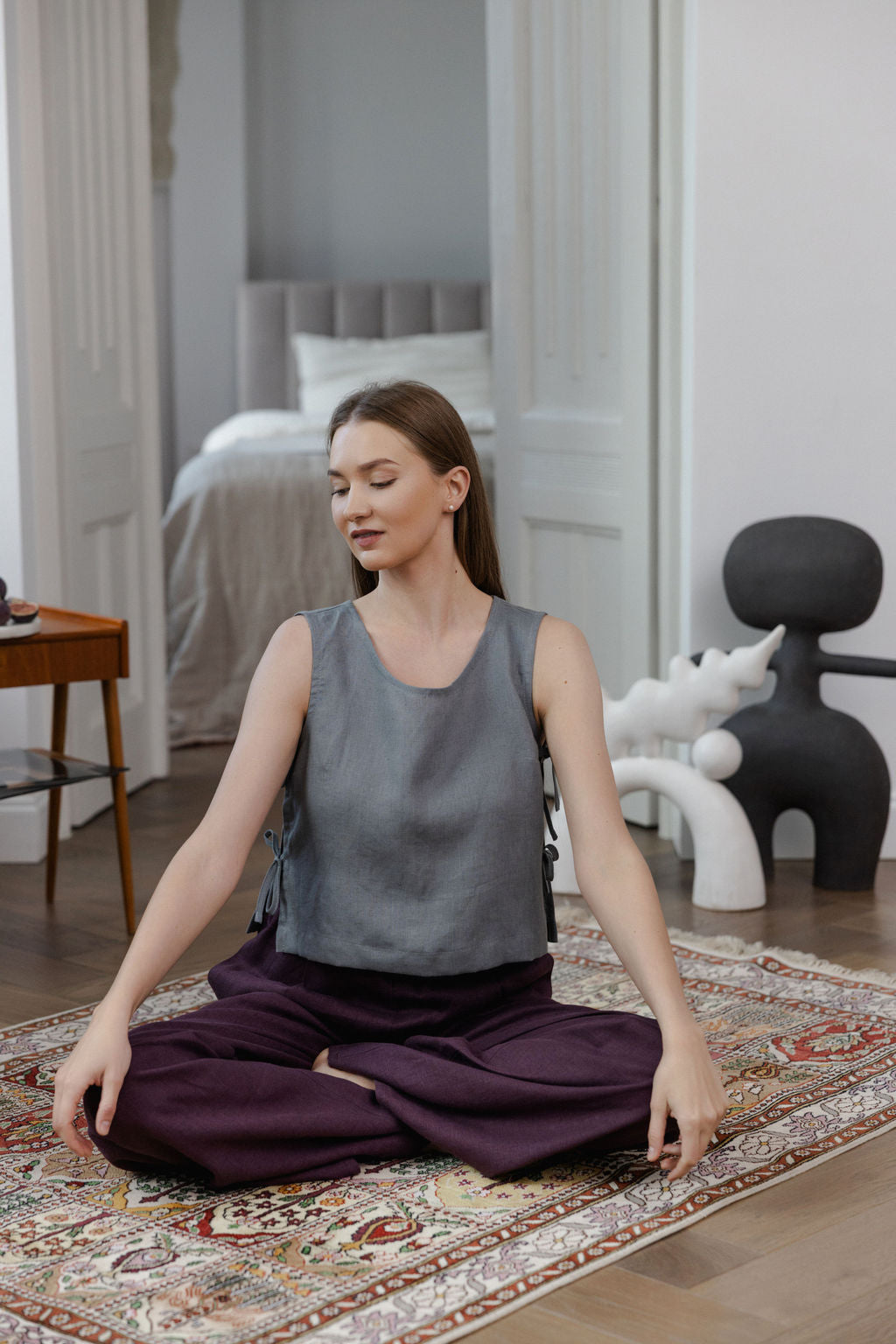 Pigeon Gray Linen Crop Top With Side Ties