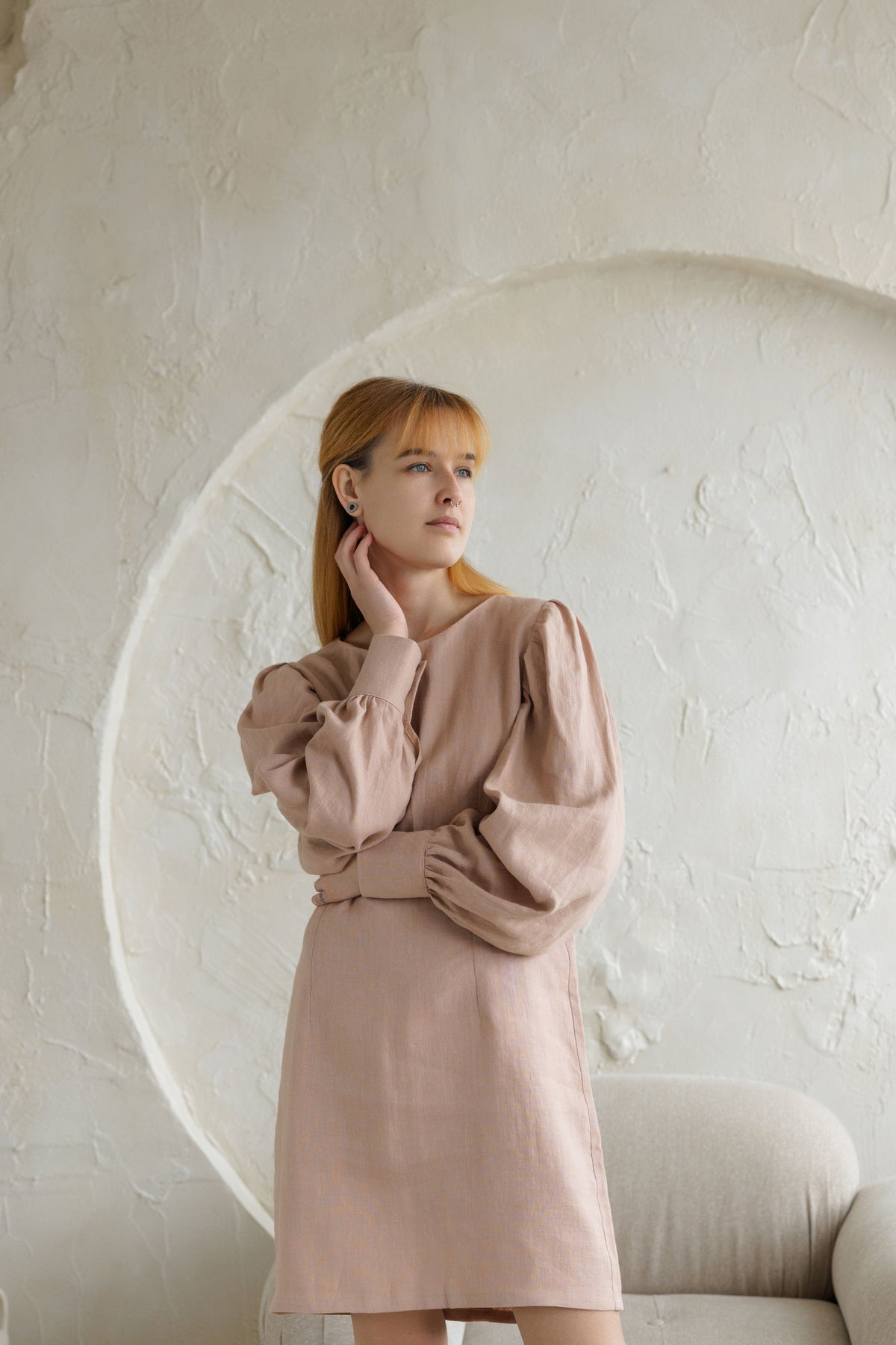 linen dress with puff sleeves