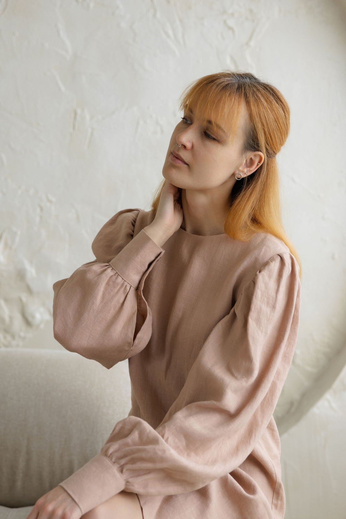 linen dress with puff sleeves