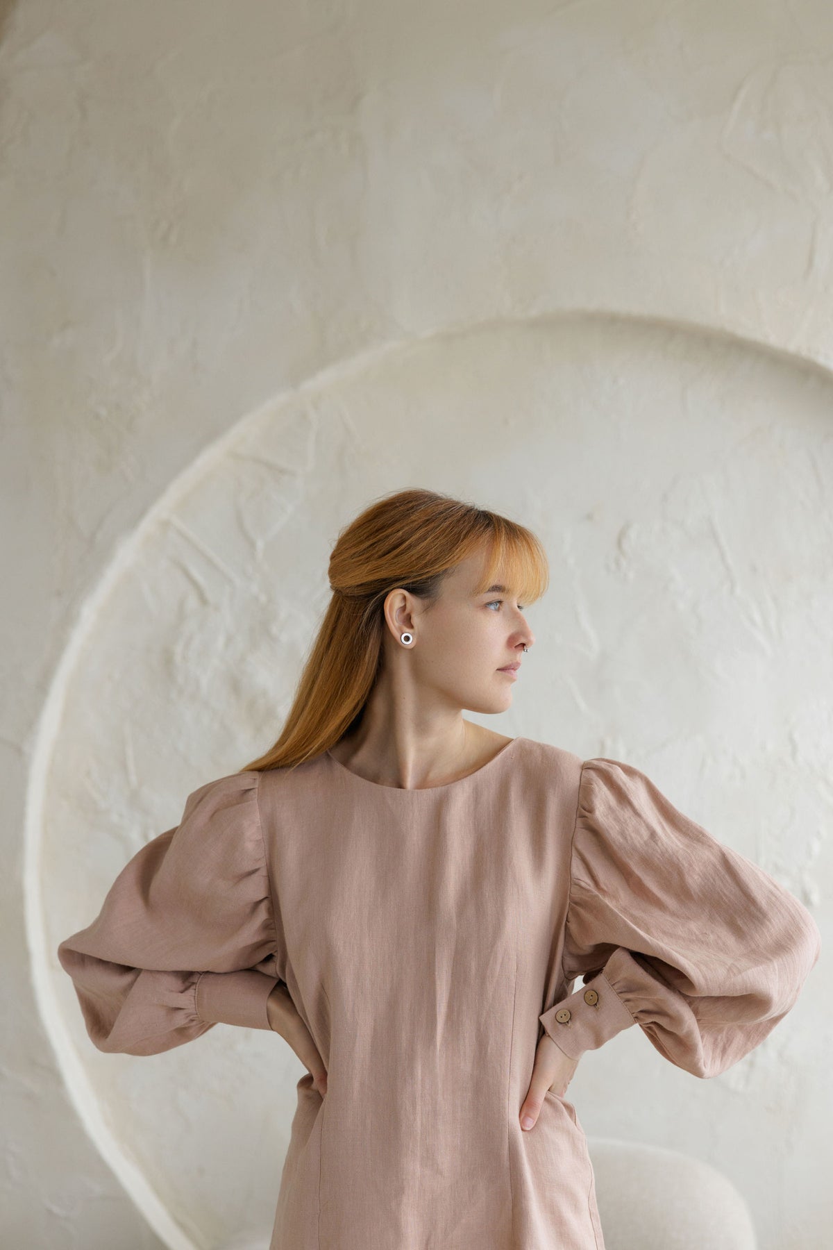 linen dress with puff sleeves