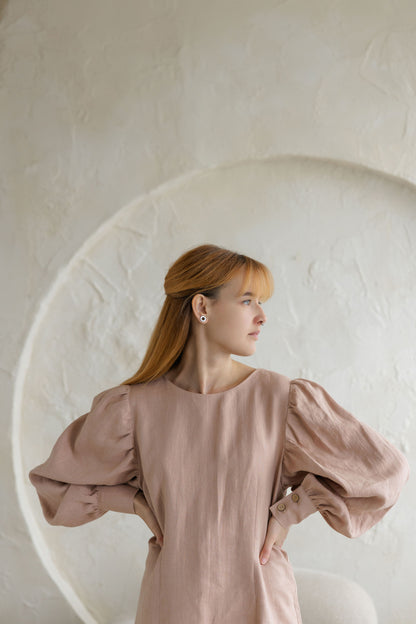 linen dress with puff sleeves