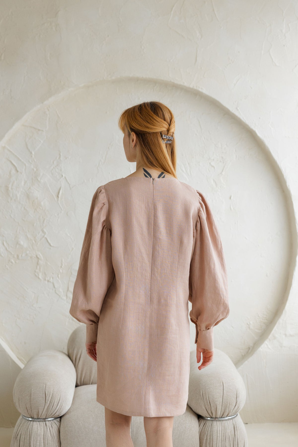 linen dress with puff sleeves