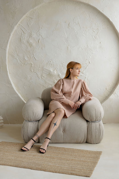 linen dress with puff sleeves
