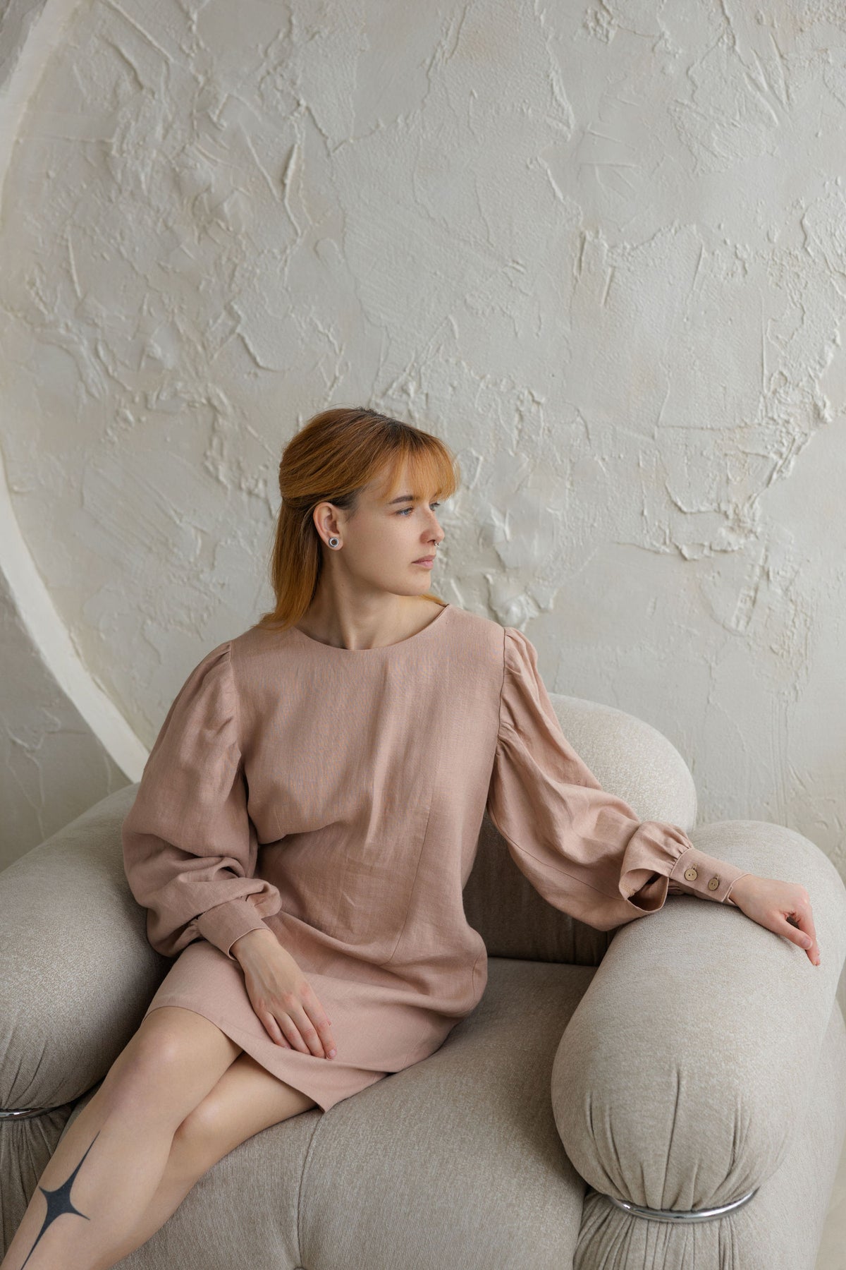 linen dress with puff sleeves