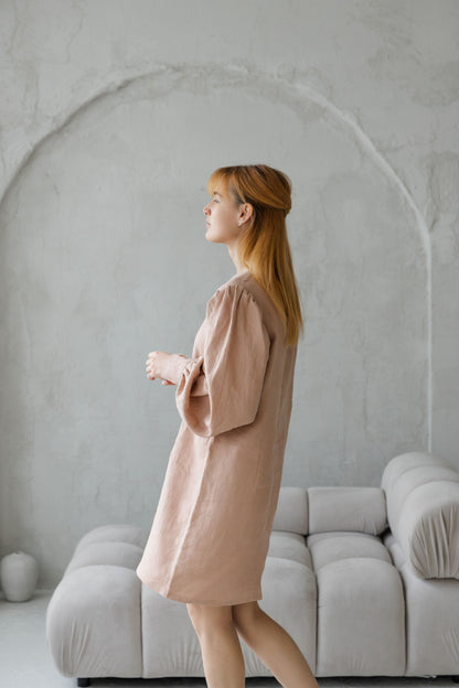linen dress with puff sleeves