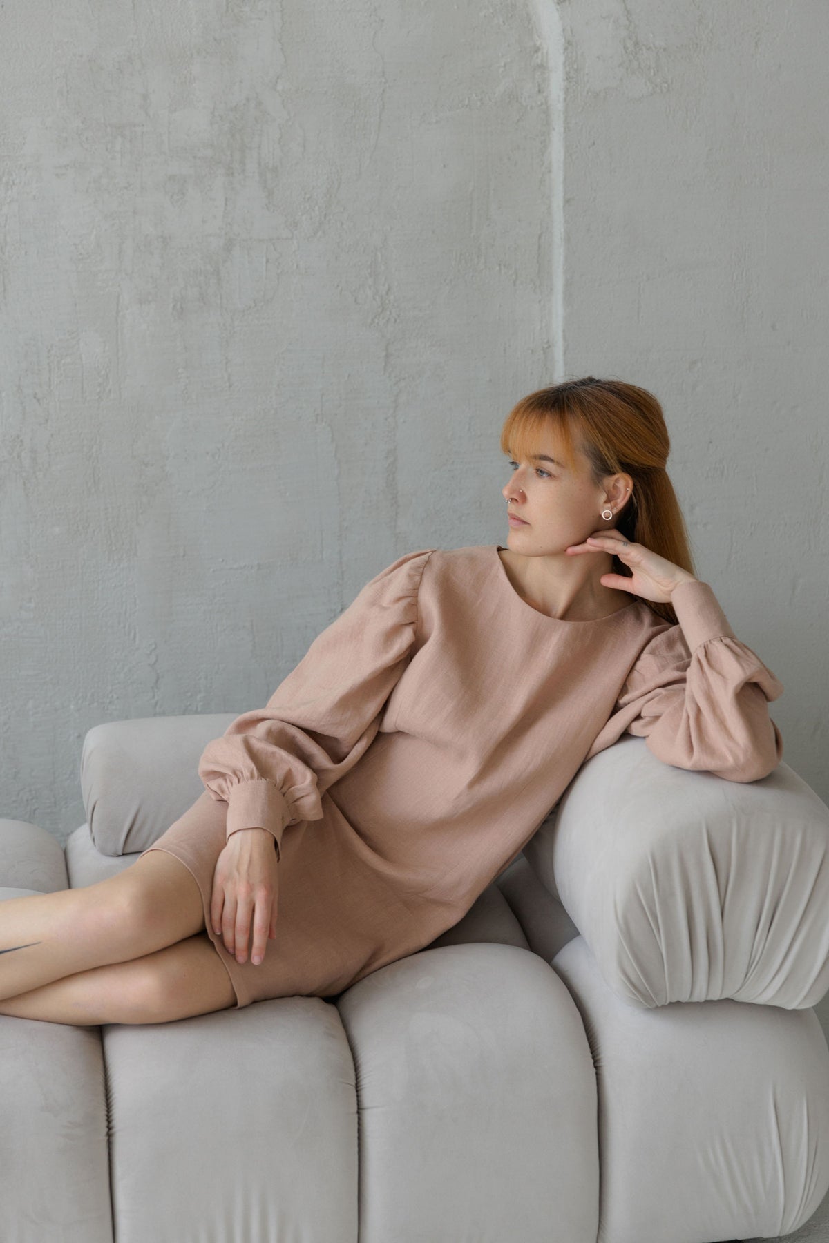 linen dress with puff sleeves