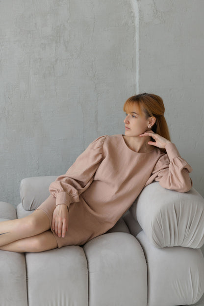 linen dress with puff sleeves