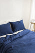 navy blue linen bedding