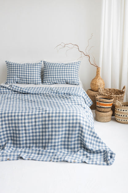 Gingham linen bedding set