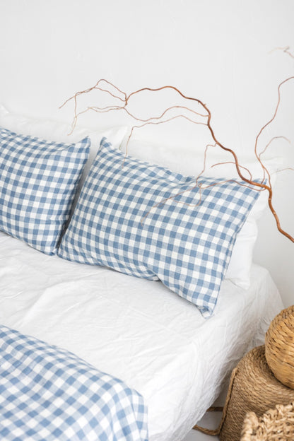 Gingham linen bedding set