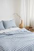 Gingham blue linen bedding set