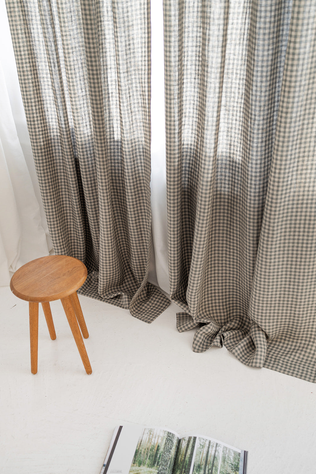 gingham linen curtain